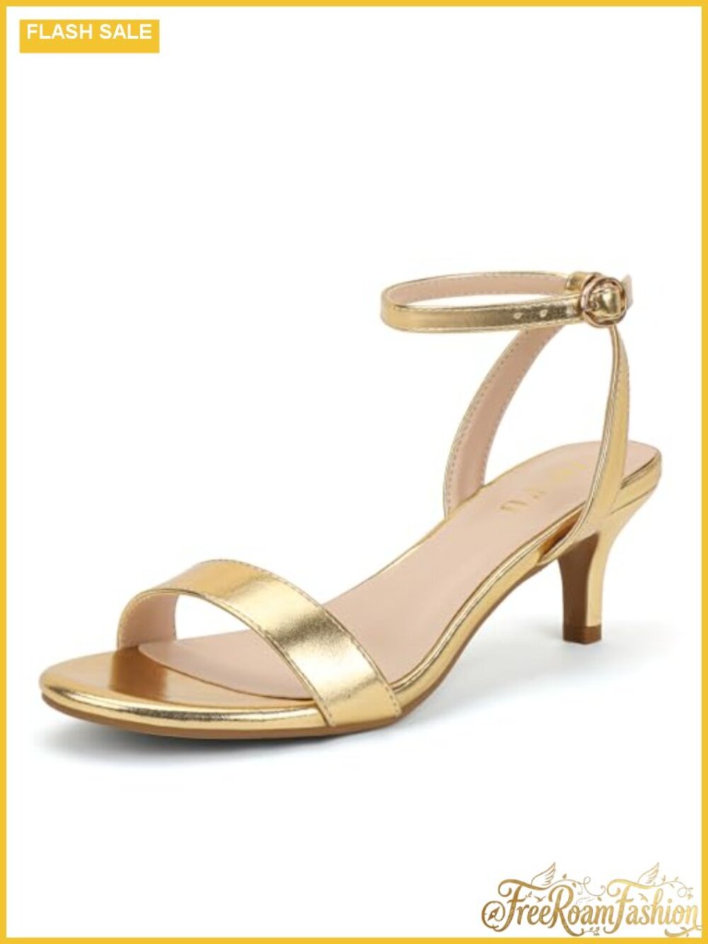 IDIFU Kitten Heel Sandals Low Open Toe Ankle Strap Women's Dressy Casual